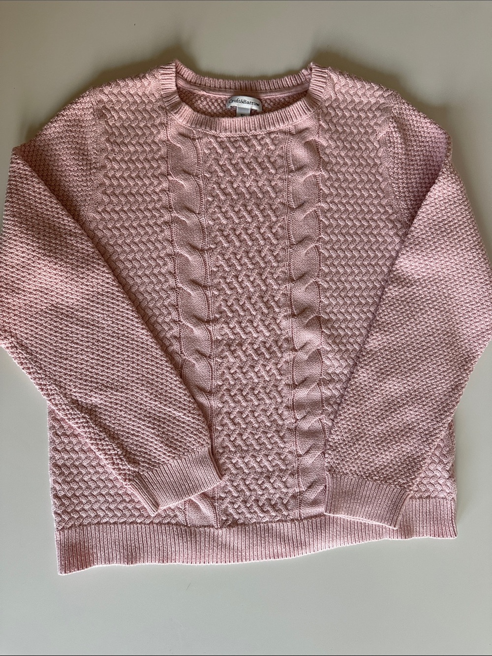 croft & barrow Pink Cable Knit Crew Sweater